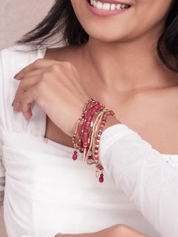 ToniQ - The Fiesta Stack Maroon Beaded Bracelet (Pack of 7)