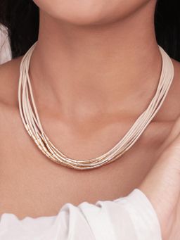 ToniQ - Golden And Beige Cord Multi-Layered Adjustable Choker Necklace