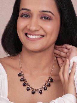 ToniQ - Dark Brown Geometric Stone Statement Adjustable Necklace