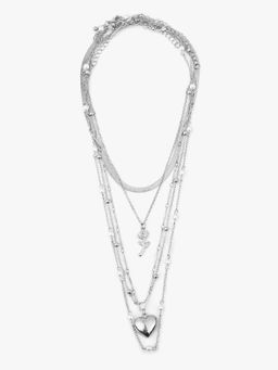 Kazo - Amoura Heart Layered Adjustable Silver Necklace