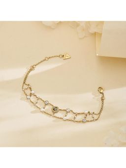 Guess - Tiny Pearly Yellow Gold Womens Adjustable Bracelet