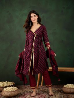 Gahan - Printed V-Neck Gotta Patti Cotton A-Line Kurta & Pant with Dupatta