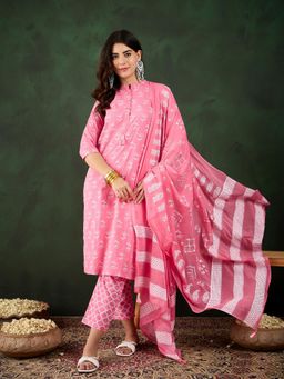 Gahan - Floral Printed Pure Cotton Straight Kurta & Pant with Dupatta