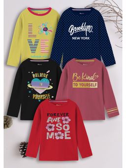 3PIN - Girls Cotton Printed Round Neck T-Shirt (Pack of 5)