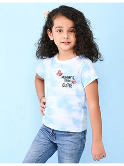 Nusyl - Girls Blue Mummy's Cutie Printed Tie and Dye T-Shirt