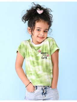 Nusyl - Girls Green Mummy's Cutie Printed Tie and Dye T-Shirt