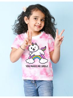 Nusyl - Girls Pink Rainbow Printed Tie and Dye T-Shirt