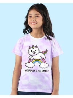 Nusyl - Girls Lilac Rainbow Printed Tie and Dye T-Shirt