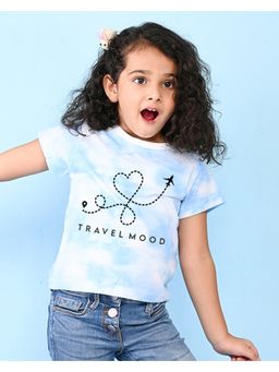 Nusyl - Girls Blue Travel Mood Printed Tie and Dye T-Shirt