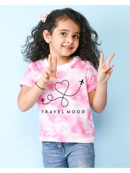 Nusyl - Girls Pink Travel Mood Printed Tie and Dye T-Shirt