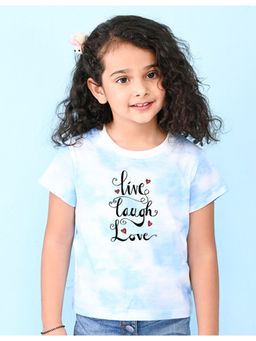 Nusyl - Girls Blue Text Printed Tie and Dye T-Shirt