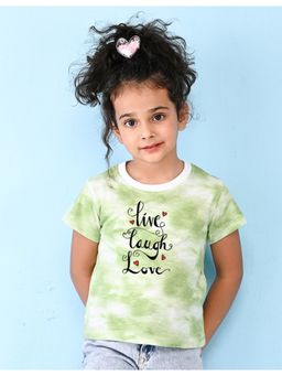 Nusyl - Girls Green Text Printed Tie and Dye T-Shirt