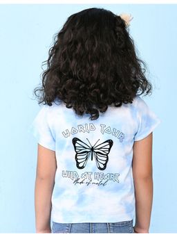Nusyl - Girls Blue Butterfly Printed Tie and Dye T-Shirt