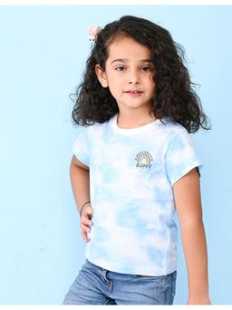 Nusyl - Girls Blue Rainbow Printed Tie and Dye T-Shirt
