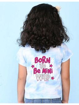 Nusyl - Girls Blue Text Printed Tie and Dye T-Shirt