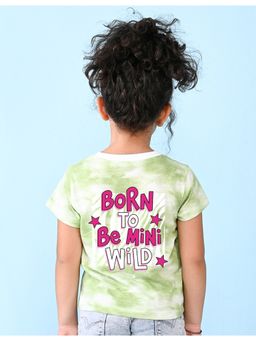 Nusyl - Girls Green Text Printed Tie and Dye T-Shirt
