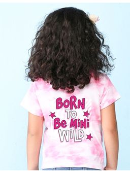 Nusyl - Girls Pink Text Printed Tie and Dye T-Shirt