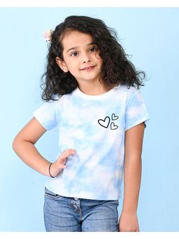 Nusyl - Sky Blue Heart Printed Round Neck Half Sleeve Tie and Dye T-Shirt