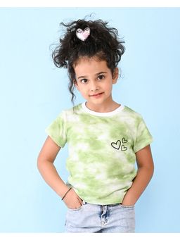 Nusyl - Green Heart Printed Round Neck Half Sleeve Tie and Dye T-Shirt