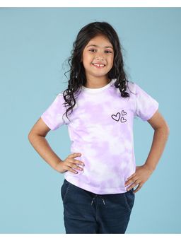 Nusyl - Lilac Heart Printed Round Neck Half Sleeve Tie and Dye T-Shirt