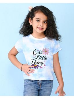 Nusyl - Sky Blue Text and Graphic Printed Round Neck Half Sleeve Tie and Dye T-Shirt