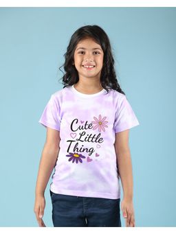 Nusyl - Lilac Text and Graphic Printed Round Neck Half Sleeve Tie and Dye T-Shirt