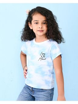 Nusyl - Sky Blue Text Printed Round Neck Half Sleeve Tie and Dye T-Shirt
