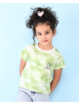 Nusyl - Green Text Printed Round Neck Half Sleeve Tie and Dye T-Shirt