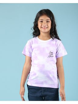 Nusyl - Lilac Text Printed Round Neck Half Sleeve Tie and Dye T-Shirt