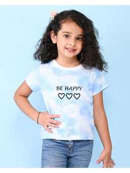 Nusyl - Sky Blue Text and Heart Printed Round Neck Half Sleeve Tie and Dye T-Shirt