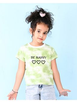 Nusyl - Green Text and Heart Printed Round Neck Half Sleeve Tie and Dye T-Shirt