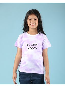Nusyl - Lilac Text and Heart Printed Round Neck Half Sleeve Tie and Dye T-Shirt