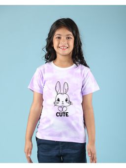 Nusyl - Lilac Cat and Text Printed Round Neck Half Sleeve Tie and Dye T-Shirt