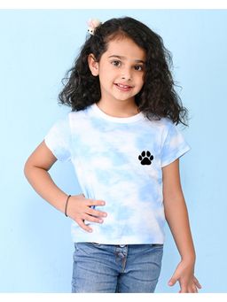 Nusyl - Sky Blue Dog Printed Round Neck Half Sleeve Tie and Dye T-Shirt