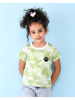 Nusyl - Green Dog Printed Round Neck Half Sleeve Tie and Dye T-Shirt