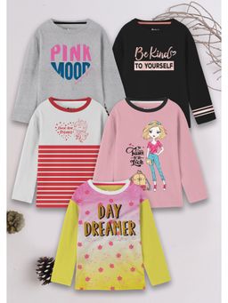 3PIN - Girls Cotton Printed Round Neck T-Shirt (Pack of 5)