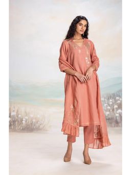 Kaveri - Rust Leaf Kurta with Pant and Dupatta (Set of 3)