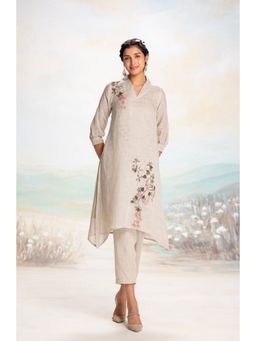 Kaveri - Beige Tsukiyama Fly Free Kurta with Pant (Set of 2)