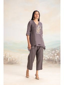 Kaveri - Grey Flute Pipes Singapore Sling Co-Ord (Set of 2)