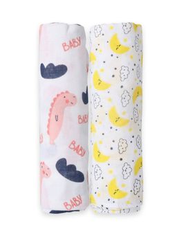 The Mom Store - Baby Swaddle Wrap Combo- Baby Dino & Moon And Stars