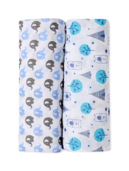 The Mom Store - Baby Swaddle Wrap Combo- Blue Forest & Mumbo Jumbo