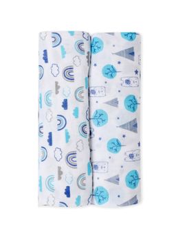 The Mom Store - Baby Swaddle Wrap Combo- Happy Rainbow & Blue Forest