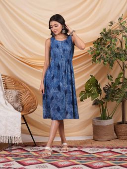 Kami Kubi - Blue Printed Knee Length Dress