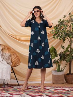Kami Kubi - Navy Blue Printed Knee Length Dress