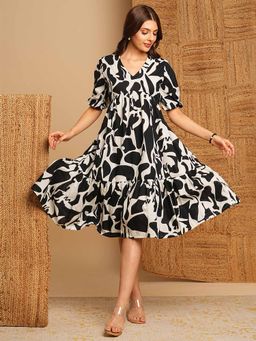 Kami Kubi - Black Printed Knee Length Dress