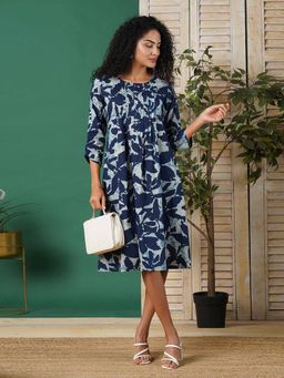 Kami Kubi - Blue Printed Knee Length Dress