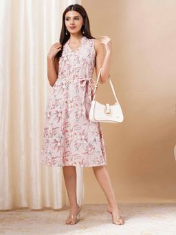 Kami Kubi - Pink Floral Printed Dress with Belt