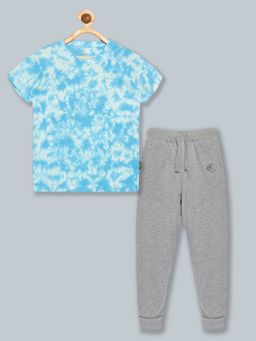 KiddoPanti - Boys Half Sleeve Tie & Dye T-Shirt with Solid Trackpants (Set of 2)