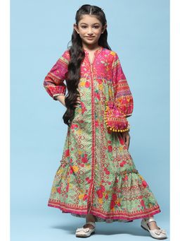 Biba - Green Girls Cotton Tiered Dress (Set of 2)