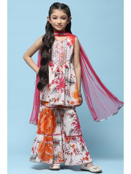 Biba - Girls Cotton Gathered Suit Kurta with Sharara and Dupatta (Set of 3)